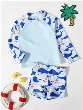 Baby Boy Whale & Anchor Print Swimsuit