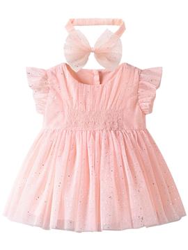 Baby Girl Allover Print Mesh A-line Dress With Headband