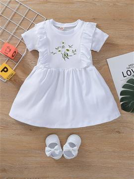 Baby Girl Floral Embroidery Ruffle Trim Smock Dress