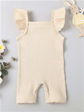 Baby Girl Ribbed Ruffle Trim Solid Romper