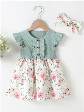 Baby Girl Ruffle Trim Floral Print Dress