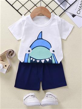 Boys Cartoon Print Short Sleeve Two-piece Suit