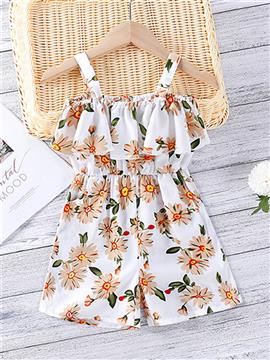 Girls' Flower Ruffled Neckline Sleeveless Jumpsuit