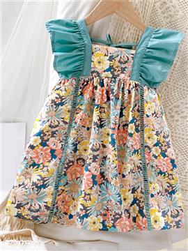 Sweet Flower Print Ruffle Sleeve Dress