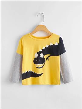 Toddler Boys Cartoon Graphic Contrast Sleeve Tee